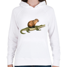 PRINTFASHION Capybara krokodil háton - Női kapucnis pulóver - Fehér