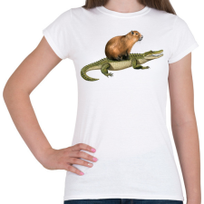 PRINTFASHION Capybara krokodil háton - Női póló - Fehér női póló