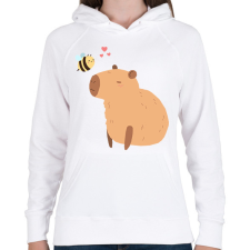 PRINTFASHION Capybara méhecskével - Női kapucnis pulóver - Fehér női pulóver, kardigán