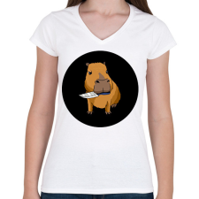PRINTFASHION Capybara - Női V-nyakú póló - Fehér női póló