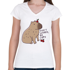 PRINTFASHION Capybara - Női V-nyakú póló - Fehér