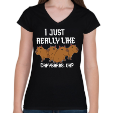 PRINTFASHION Capybara - Női V-nyakú póló - Fekete női póló