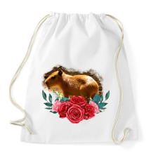 PRINTFASHION Capybara rózsával - Sportzsák, Tornazsák - Fehér tornazsák