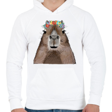 PRINTFASHION Capybara virágkoszorúval - Férfi kapucnis pulóver - Fehér