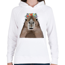 PRINTFASHION Capybara virágkoszorúval - Női kapucnis pulóver - Fehér női pulóver, kardigán