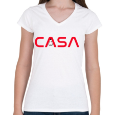 PRINTFASHION CASA - NASA - Női V-nyakú póló - Fehér női póló