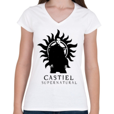 PRINTFASHION Castiel - Női V-nyakú póló - Fehér női póló