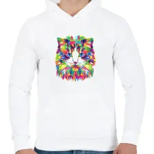 PRINTFASHION Cat - Férfi kapucnis pulóver - Fehér férfi pulóver, kardigán