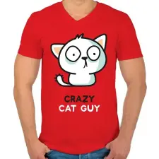 PRINTFASHION Cat guy  - Férfi V-nyakú póló - Piros férfi póló
