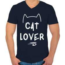 PRINTFASHION Cat Lover - Férfi V-nyakú póló - Sötétkék férfi póló