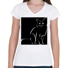PRINTFASHION Cat - Női V-nyakú póló - Fehér női póló