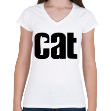PRINTFASHION cat - Női V-nyakú póló - Fehér női póló