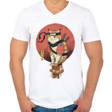 PRINTFASHION Cat Shinobi - Férfi V-nyakú póló - Fehér férfi póló