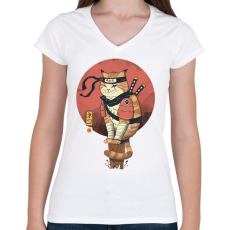 PRINTFASHION Cat Shinobi - Női V-nyakú póló - Fehér