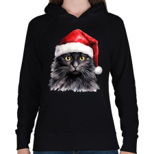 PRINTFASHION CAT WINTER 04 - Női kapucnis pulóver - Fekete női pulóver, kardigán