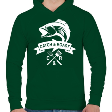 PRINTFASHION Catch and Roast fehér - Férfi kapucnis pulóver - Sötétzöld férfi pulóver, kardigán