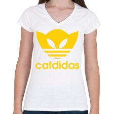 PRINTFASHION Catdidas - Női V-nyakú póló - Fehér női póló