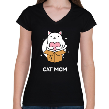 PRINTFASHION CATMOM - Női V-nyakú póló - Fekete női póló