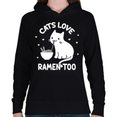 PRINTFASHION Cats love ramen too - Női kapucnis pulóver - Fekete