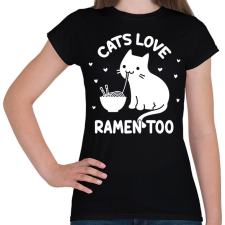 PRINTFASHION Cats love ramen too - Női póló - Fekete női póló
