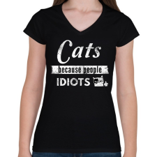 PRINTFASHION CATS - Női V-nyakú póló - Fekete női póló