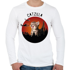 PRINTFASHION Catzilla - Férfi hosszú ujjú póló - Fehér férfi póló