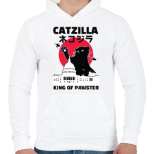 PRINTFASHION Catzilla - Férfi kapucnis pulóver - Fehér férfi pulóver, kardigán