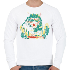 PRINTFASHION Catzilla - Férfi pulóver - Fehér férfi pulóver, kardigán