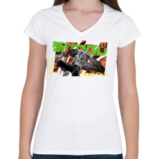 PRINTFASHION Chainsaw Man - Női V-nyakú póló - Fehér