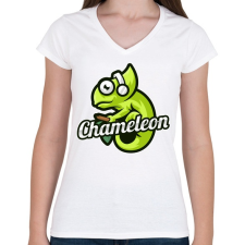 PRINTFASHION Chameleon - Női V-nyakú póló - Fehér női póló