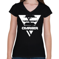 PRINTFASHION Charger Triangle - Női V-nyakú póló - Fekete