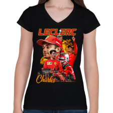 PRINTFASHION Charles Leclerc Forma 1 - Női V-nyakú póló - Fekete női póló