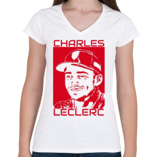 PRINTFASHION Charles leclerc - Női V-nyakú póló - Fehér
