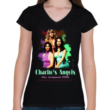 PRINTFASHION Charlie's angels 1976 - Női V-nyakú póló - Fekete női póló