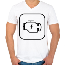 PRINTFASHION Check Engine - Férfi V-nyakú póló - Fehér