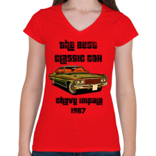 PRINTFASHION chevy impala 1963 - Női V-nyakú póló - Piros női póló