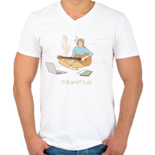 PRINTFASHION Chill and Music - Gitáros minta - Férfi V-nyakú póló - Fehér férfi póló