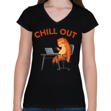 PRINTFASHION CHILL OUT - vicces lajhár - Női V-nyakú póló - Fekete női póló