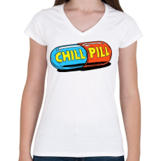 PRINTFASHION Chill Pill - Női V-nyakú póló - Fehér