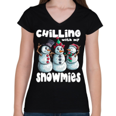 PRINTFASHION Chillin with snowmiees - Női V-nyakú póló - Fekete