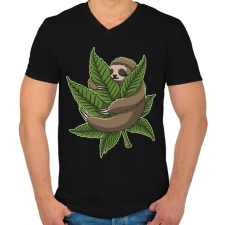 PRINTFASHION Chilling Sloth - Férfi V-nyakú póló - Fekete férfi póló
