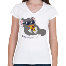 PRINTFASHION Chin-chillin' - Női V-nyakú póló - Fehér