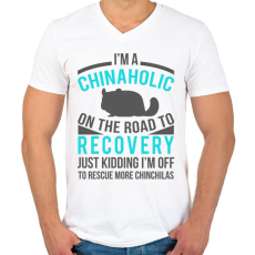 PRINTFASHION Chinaholic - Férfi V-nyakú póló - Fehér