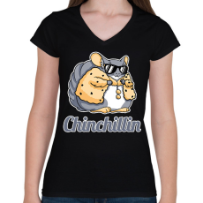 PRINTFASHION Chinchillin - Női V-nyakú póló - Fekete