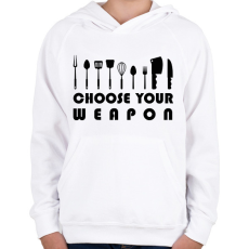 PRINTFASHION Choose your weapon - Gyerek kapucnis pulóver - Fehér