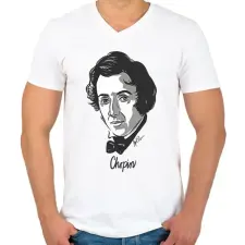 PRINTFASHION Chopin - Férfi V-nyakú póló - Fehér férfi póló