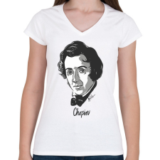 PRINTFASHION Chopin - Női V-nyakú póló - Fehér női póló