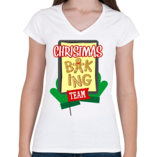 PRINTFASHION Christmas Baking Team - Női V-nyakú póló - Fehér női póló