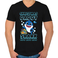 PRINTFASHION Christmas Daddy Shark - Férfi V-nyakú póló - Fekete férfi póló