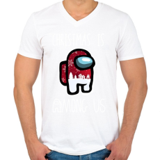 PRINTFASHION Christmas is Among Us - Férfi V-nyakú póló - Fehér